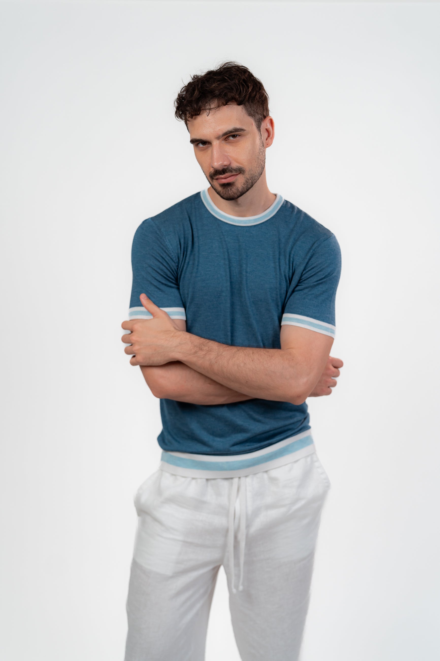 Lined Round Tshirt Baby Blue