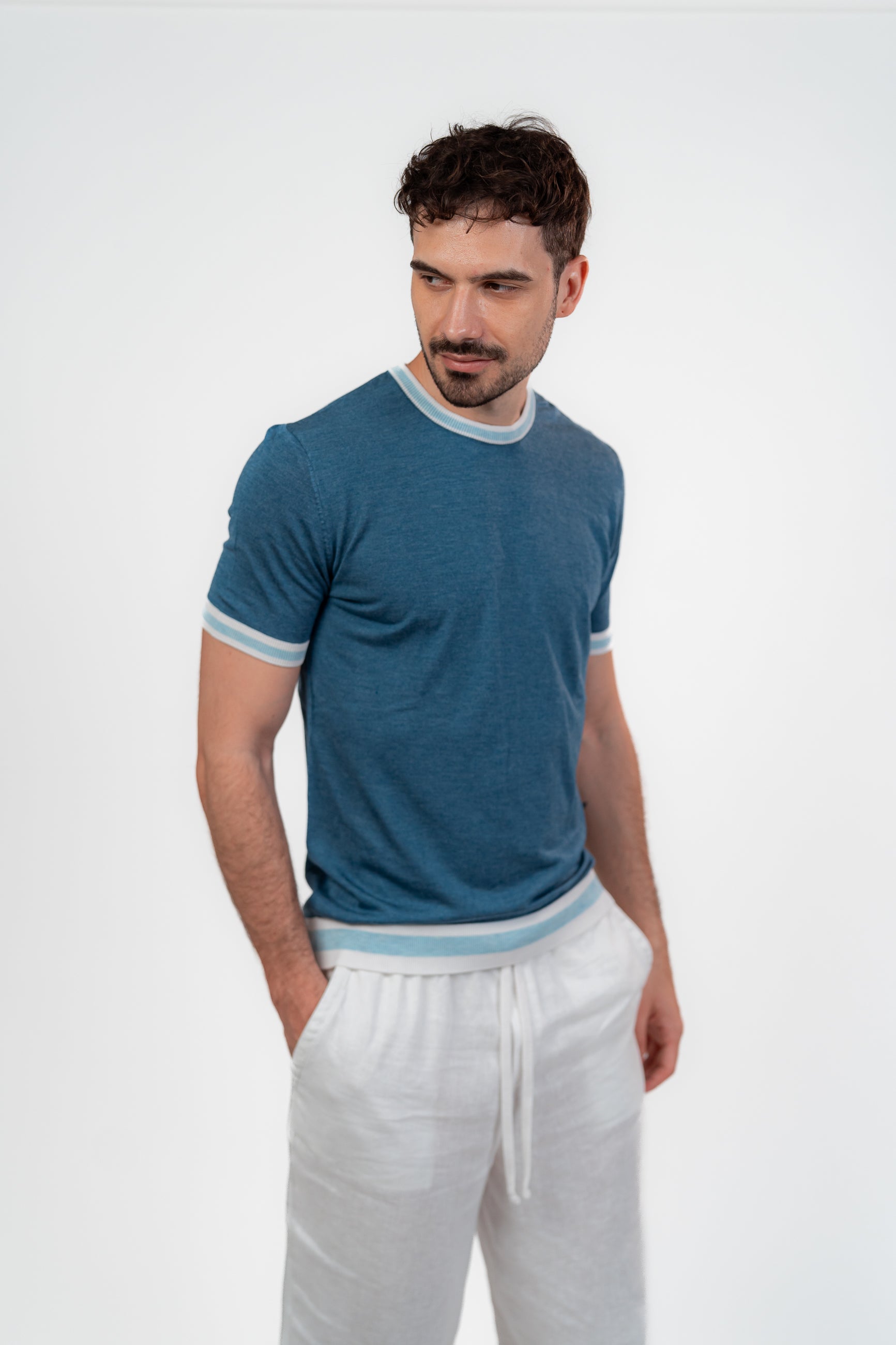 Lined Round Tshirt Baby Blue