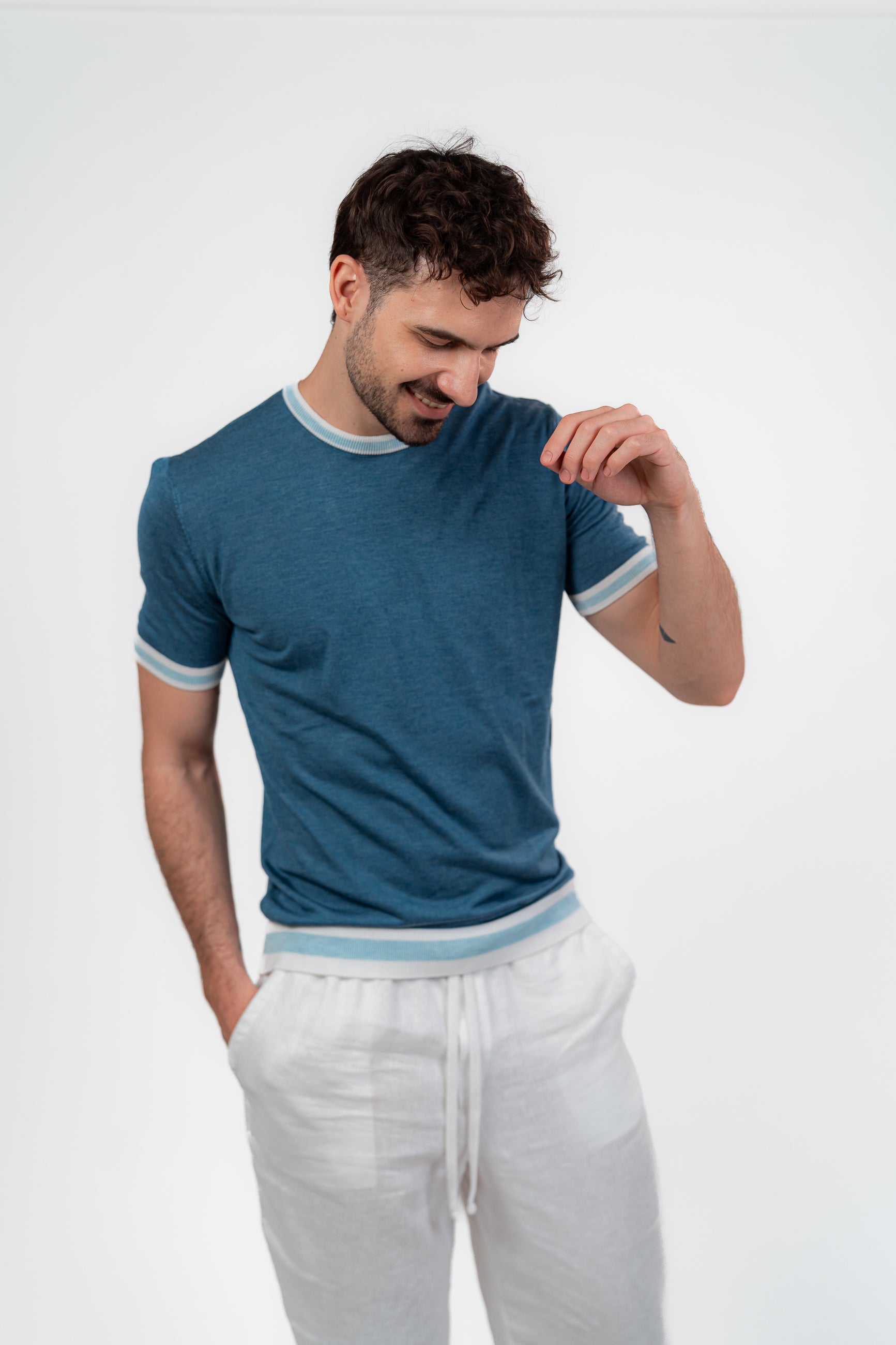 Lined Round Tshirt Baby Blue