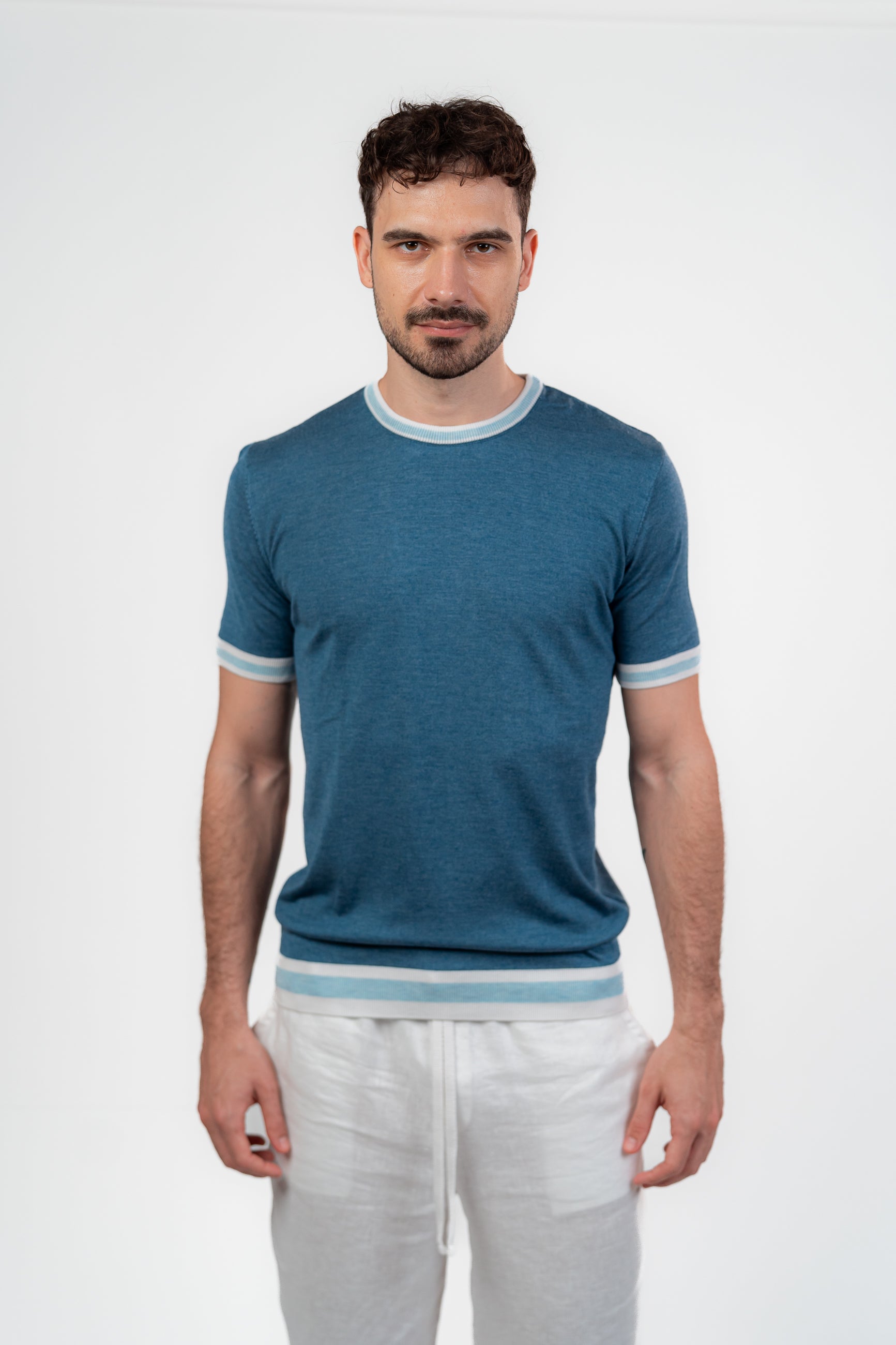 Lined Round Tshirt Baby Blue