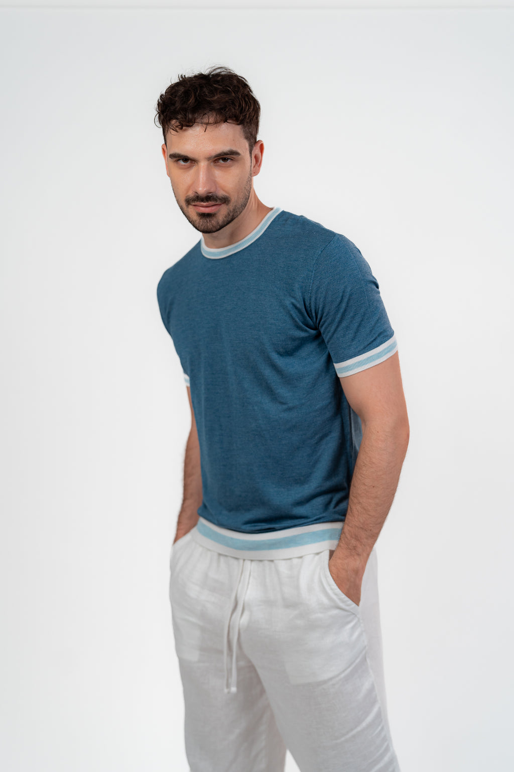 Lined Round Tshirt Baby Blue