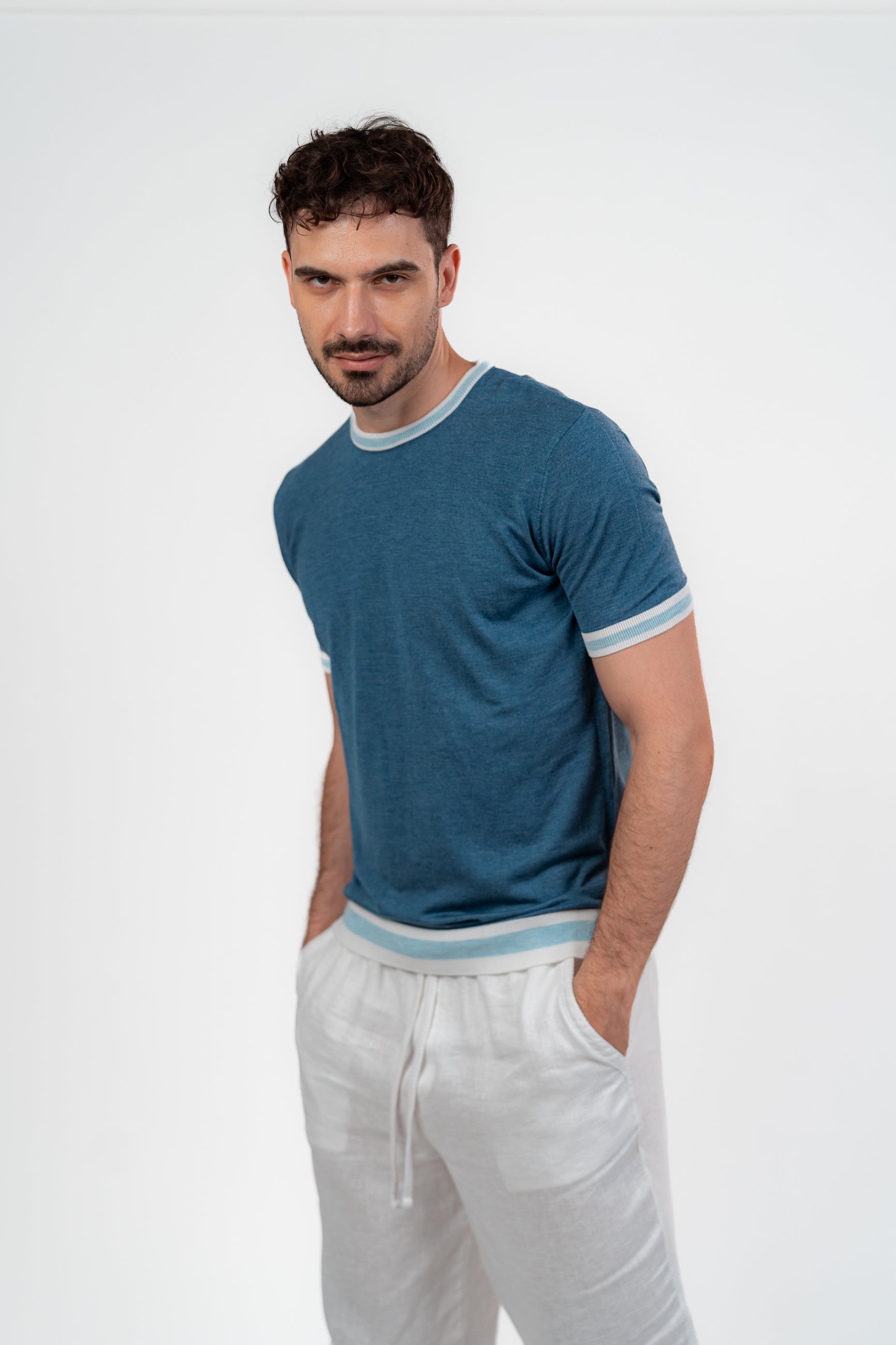 Lined Round Tshirt Baby Blue