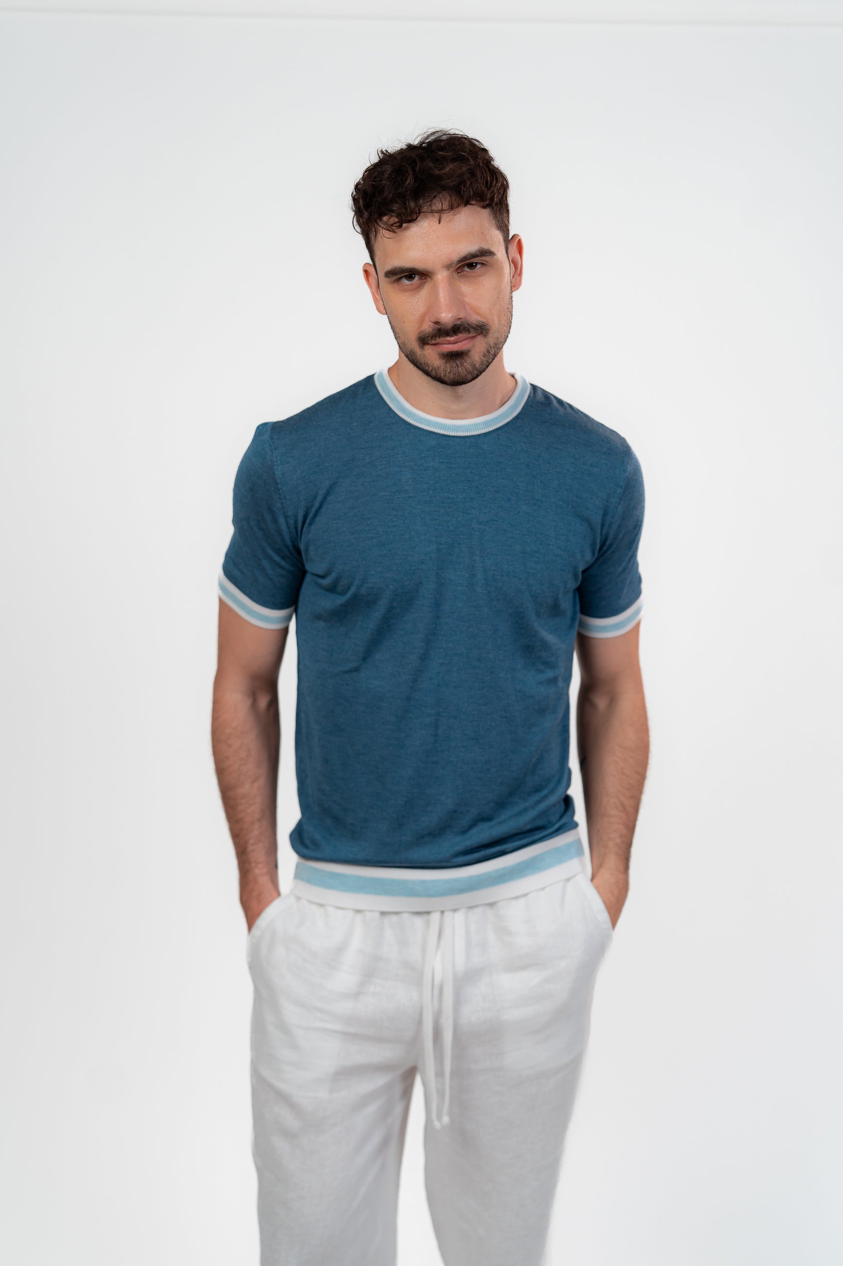 Lined Round Tshirt Baby Blue