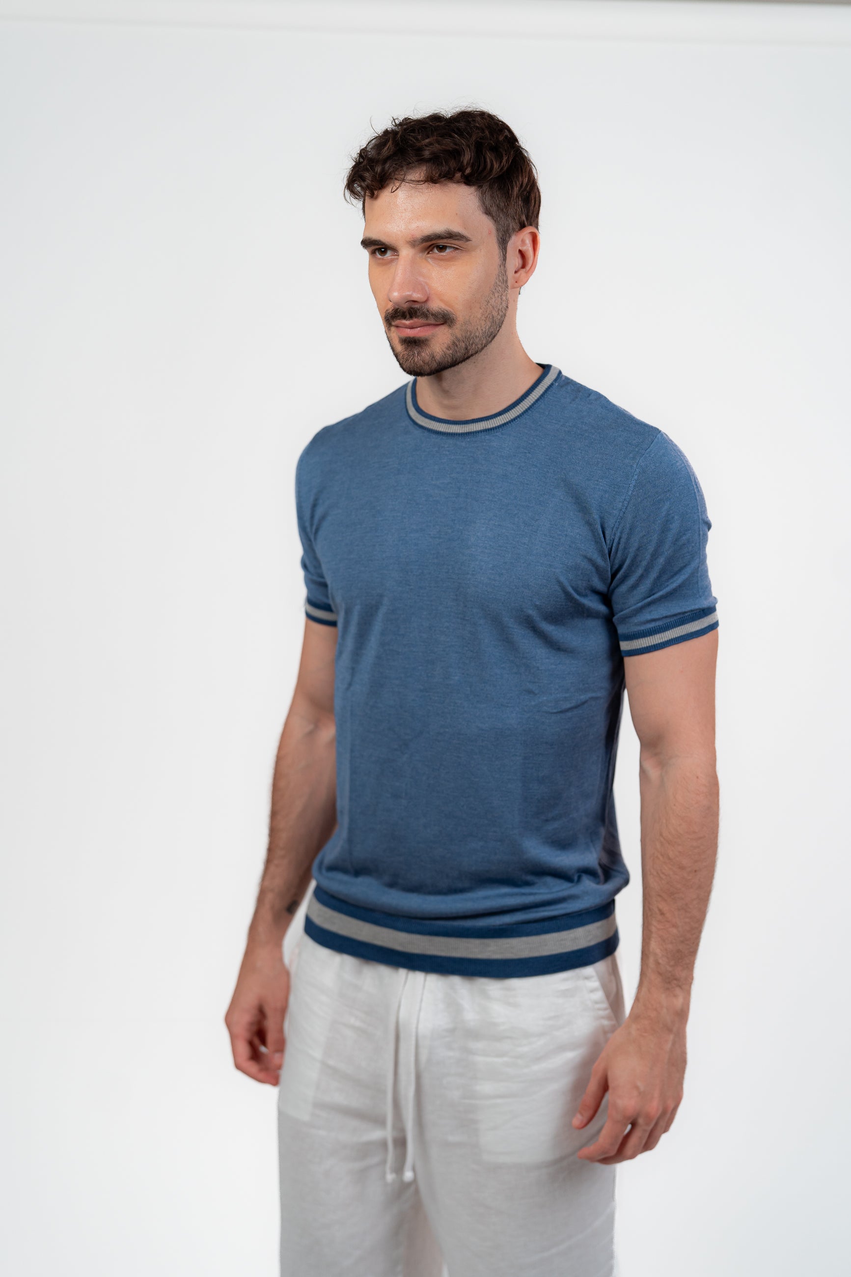 Lined Round Tshirt Dark Blue