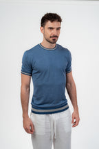 Lined Round Tshirt Dark Blue