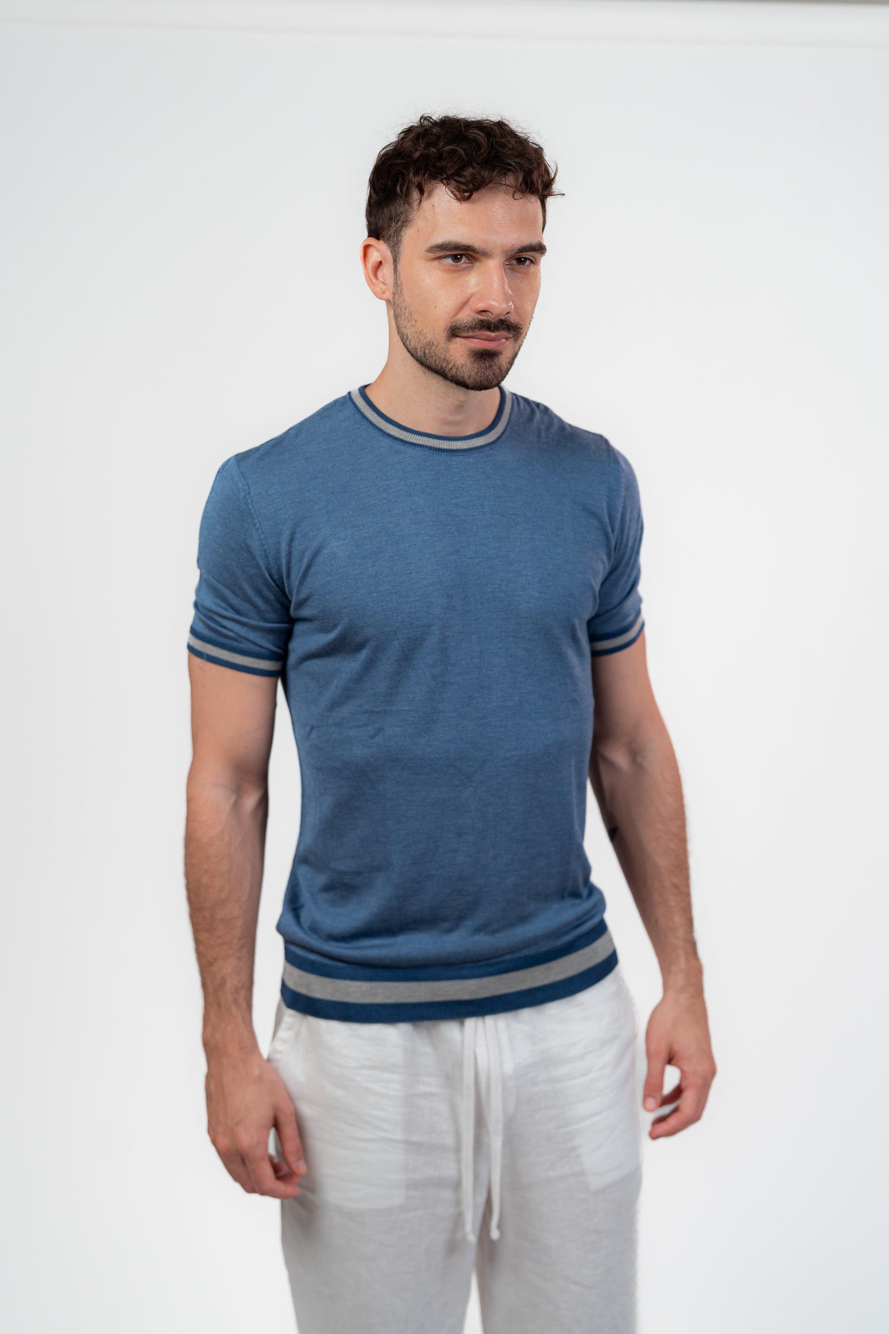 Lined Round Tshirt Dark Blue