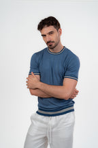 Lined Round Tshirt Dark Blue
