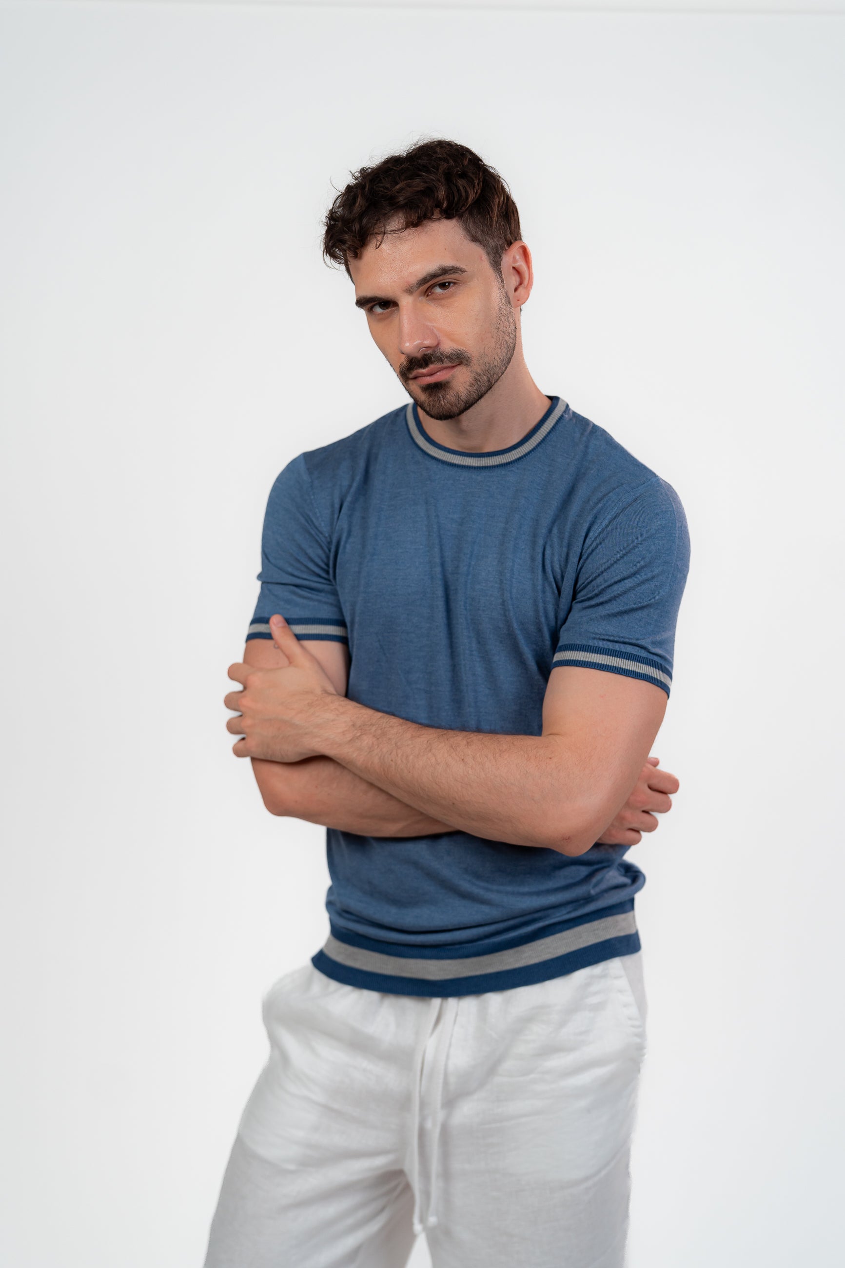 Lined Round Tshirt Dark Blue
